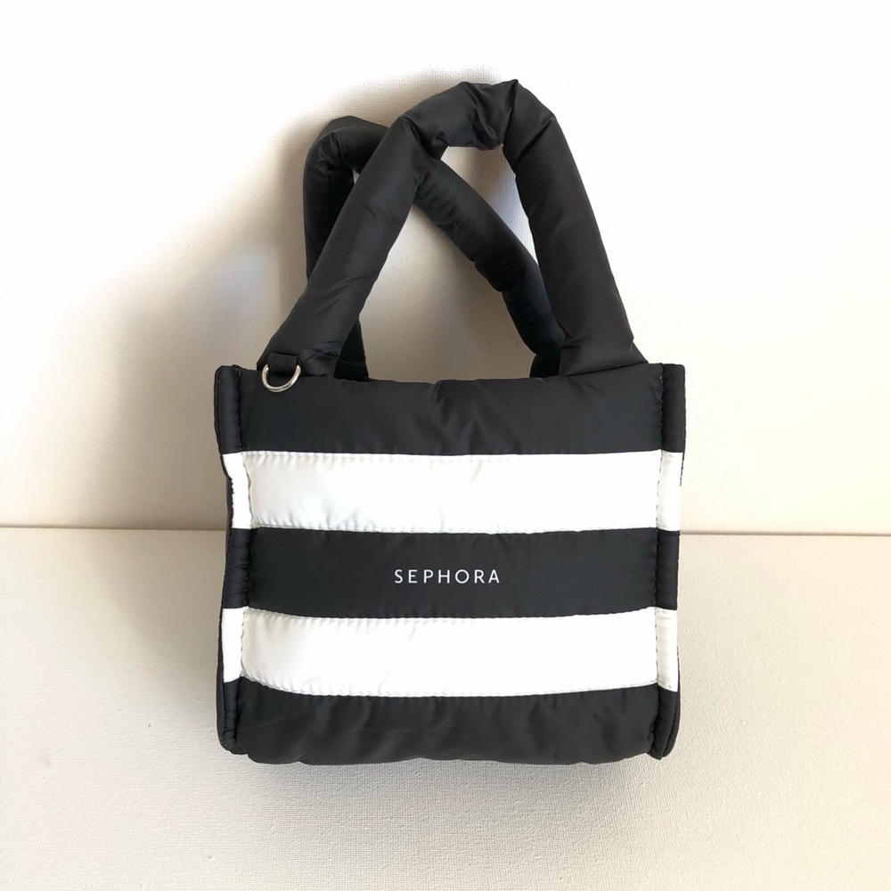 Sephora Black / White Stripe Puffy Mini Bag